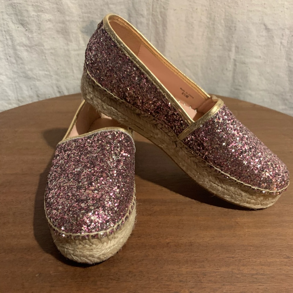 Kate Spade pink Glitter Slip Ons